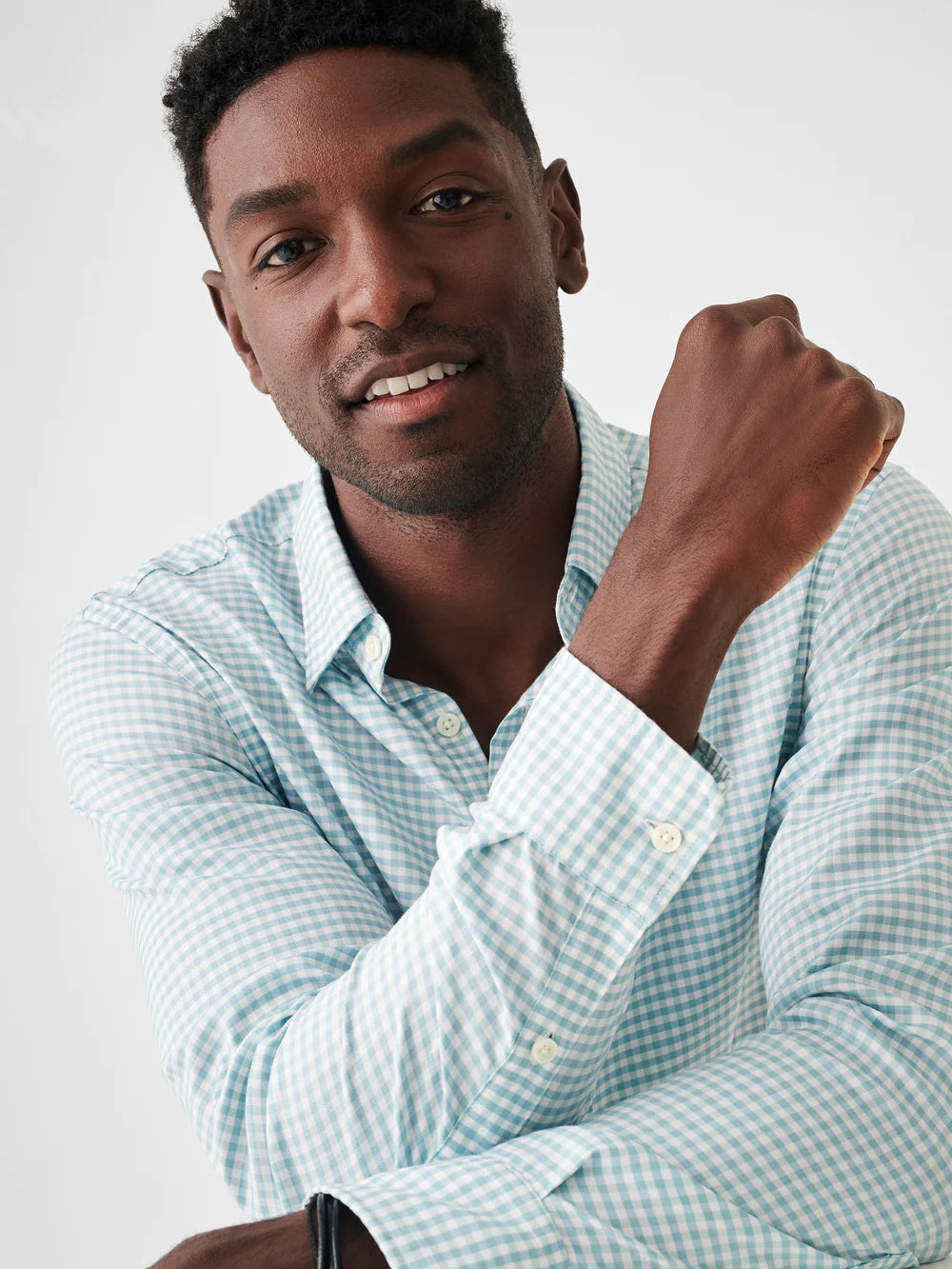 Faherty Teal Gingham Movement Shirt