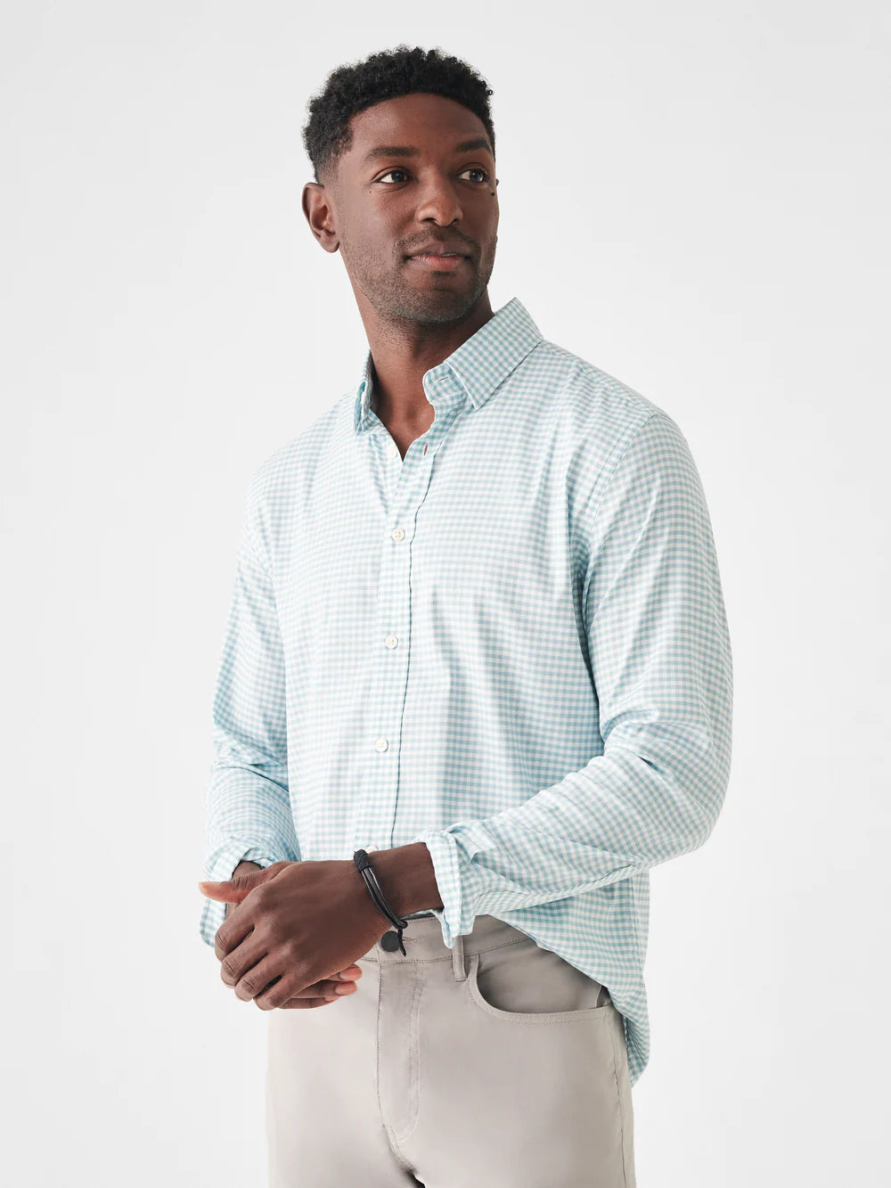 Faherty Teal Gingham Movement Shirt