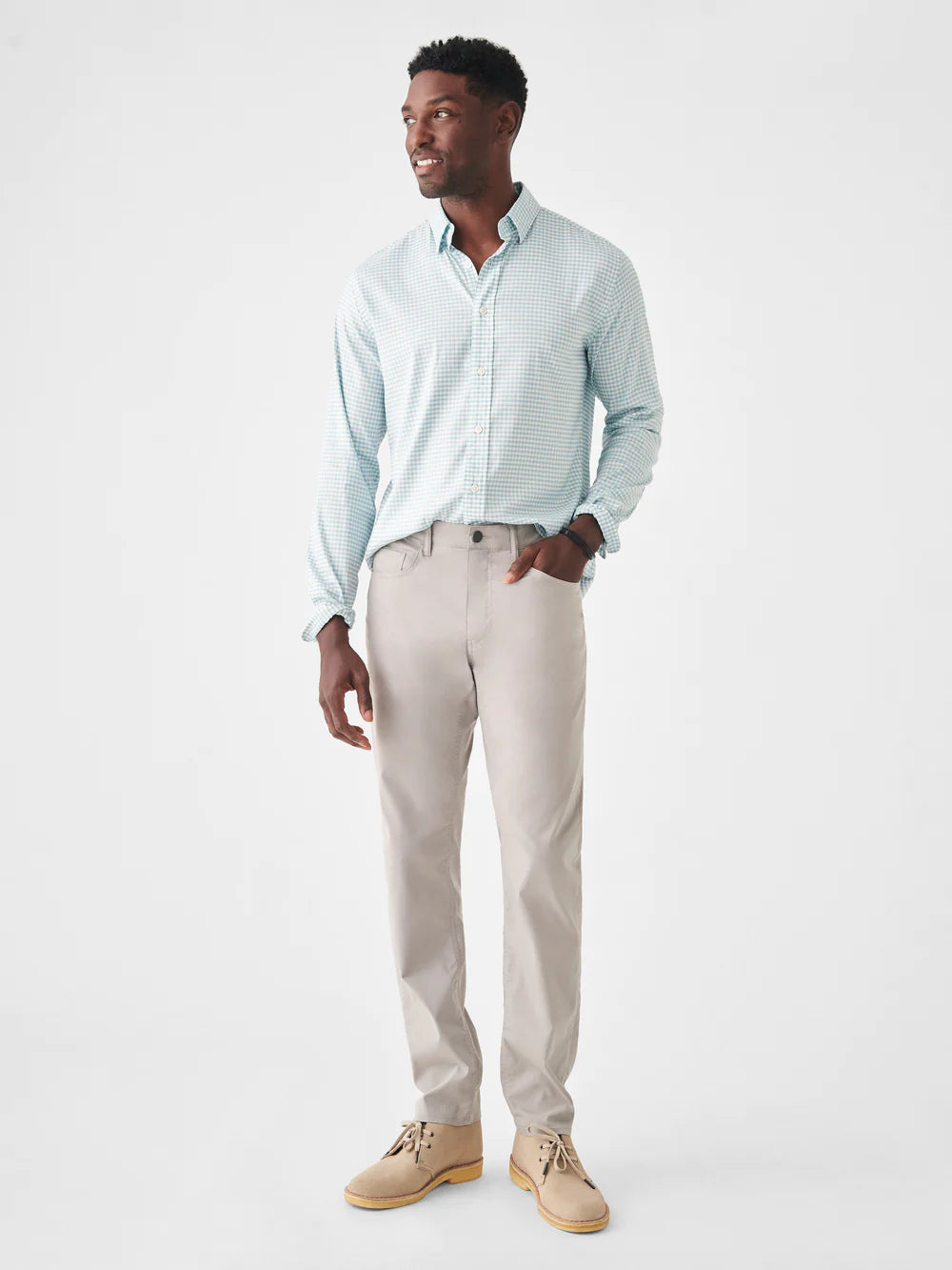 Faherty Teal Gingham Movement Shirt